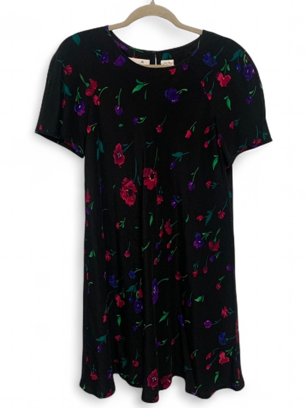 Black Floral Short-Sleeve Swing Dress